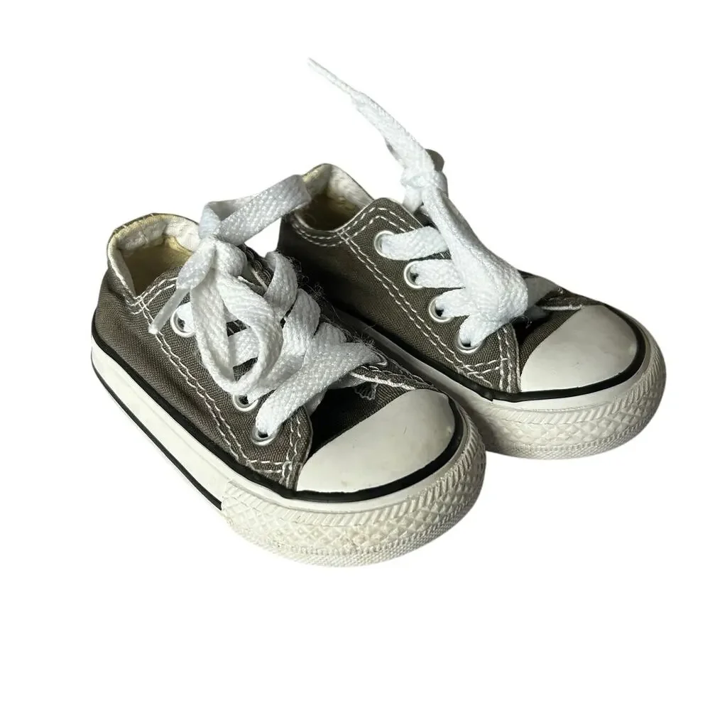Converse All Star Unisex Infant Size 3 Gray Canvas Low Top Lace Up Sneakers